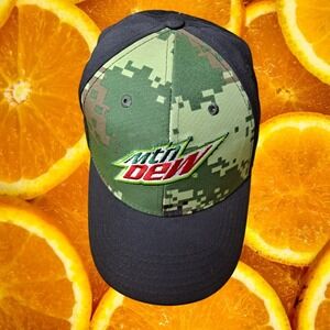 Mountain Dew Hat Camo‎ Black Adjustable Baseball Cap Logo